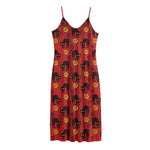 Halloween Black Cat Pattern Print Jersey Midi Cami Dress