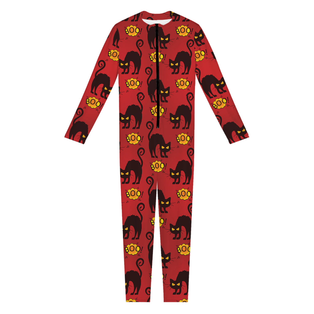 Halloween Black Cat Pattern Print Jumpsuit