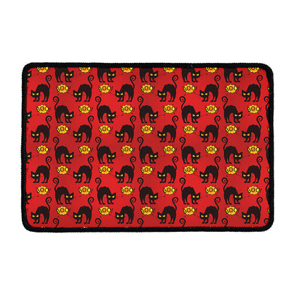 Halloween Black Cat Pattern Print Kitchen Mat