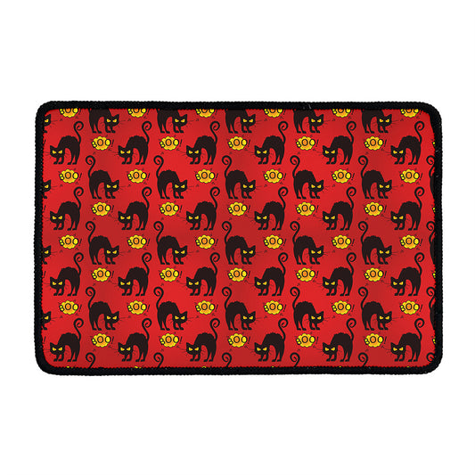 Halloween Black Cat Pattern Print Kitchen Mat