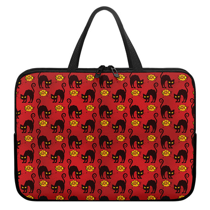 Halloween Black Cat Pattern Print Laptop Sleeve With Handle