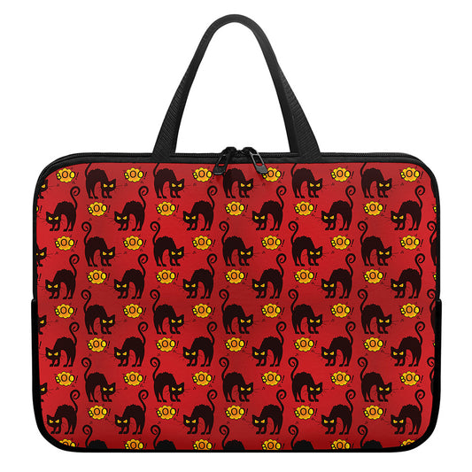 Halloween Black Cat Pattern Print Laptop Sleeve With Handle