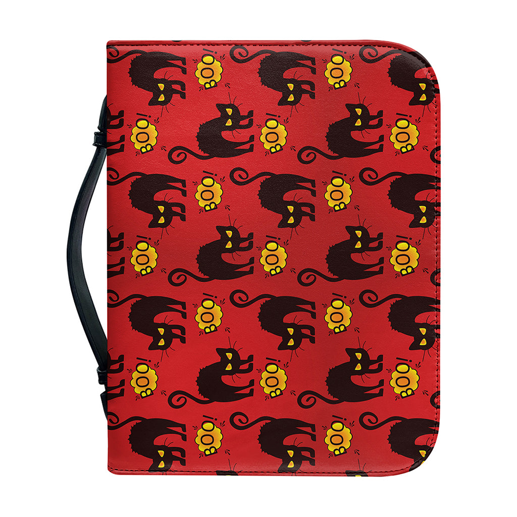 Halloween Black Cat Pattern Print Leather Bible Cover