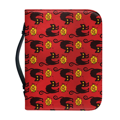 Halloween Black Cat Pattern Print Leather Bible Cover