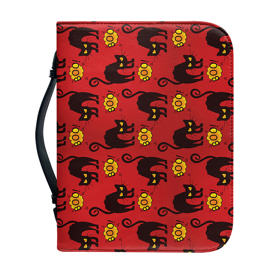 Halloween Black Cat Pattern Print Leather Bible Cover
