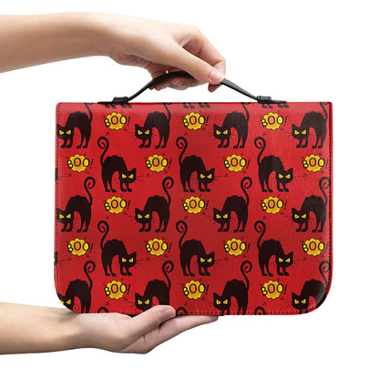 Halloween Black Cat Pattern Print Leather Bible Cover