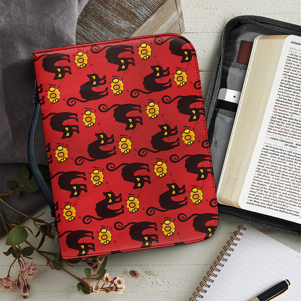 Halloween Black Cat Pattern Print Leather Bible Cover