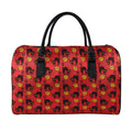 Halloween Black Cat Pattern Print Leather Duffel Bag