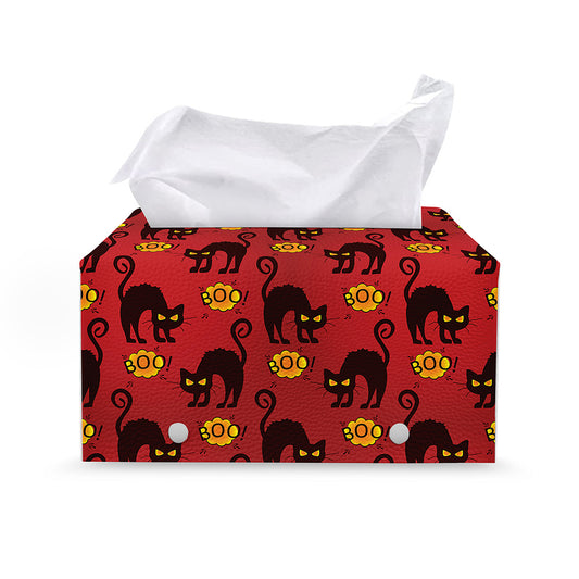 Halloween Black Cat Pattern Print Leather Tissue Box Cover