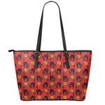 Halloween Black Cat Pattern Print Leather Tote Bag