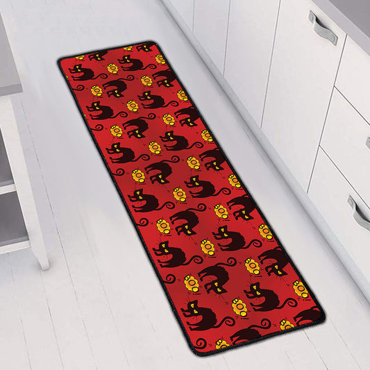 Halloween Black Cat Pattern Print Long Kitchen Mat