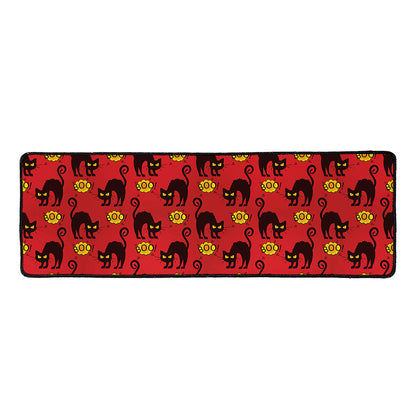 Halloween Black Cat Pattern Print Long Kitchen Mat