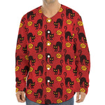 Halloween Black Cat Pattern Print Long Sleeve Baseball Jersey