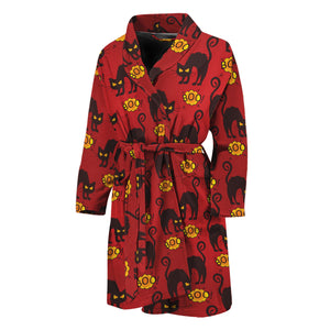 Halloween Black Cat Pattern Print Men's Bathrobe