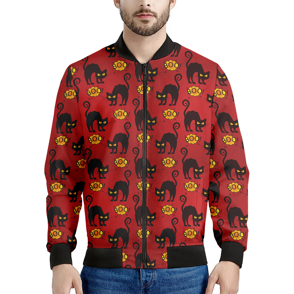 Halloween Black Cat Pattern Print Men's Bomber Jacket