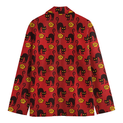 Halloween Black Cat Pattern Print Men's Cotton Blazer