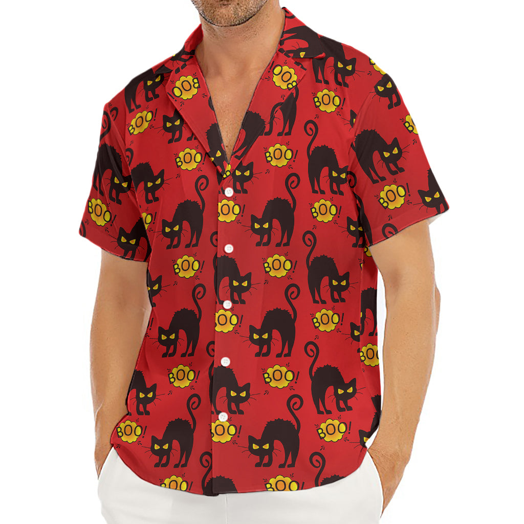 Halloween Black Cat Pattern Print Men's Deep V-Neck Shirt