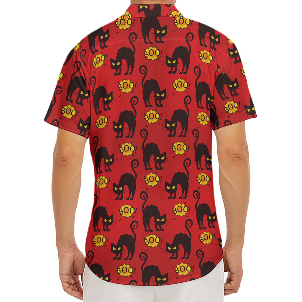 Halloween Black Cat Pattern Print Men's Deep V-Neck Shirt