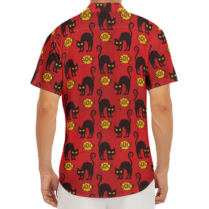 Halloween Black Cat Pattern Print Men's Deep V-Neck Shirt