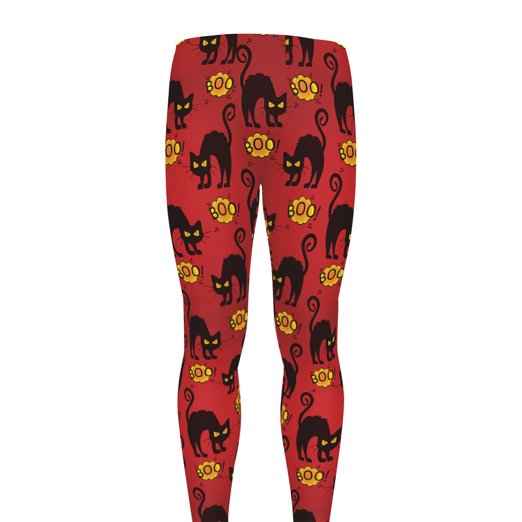 Halloween Black Cat Pattern Print Men's leggings