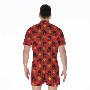 Halloween Black Cat Pattern Print Men's Rompers