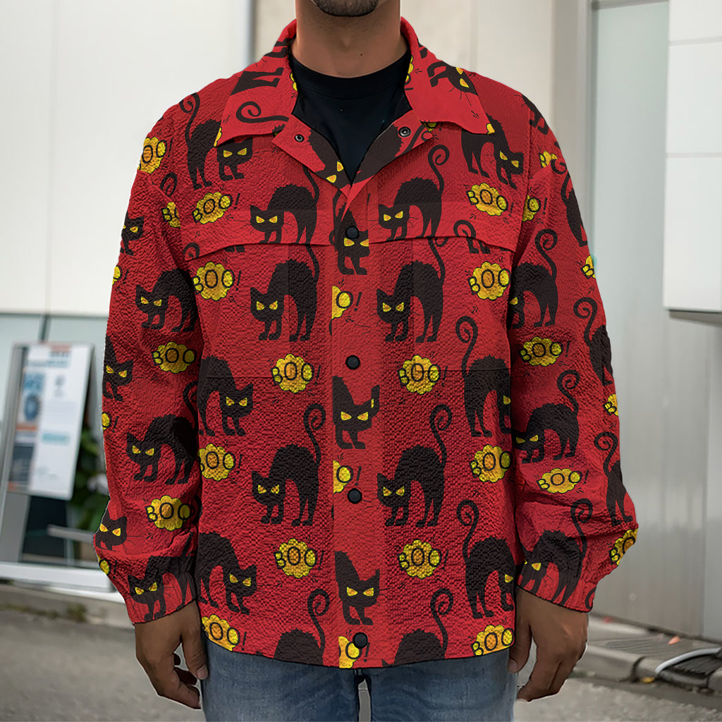 Halloween Black Cat Pattern Print Men's Shirt Jacket