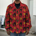 Halloween Black Cat Pattern Print Men's Shirt Jacket