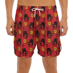 Halloween Black Cat Pattern Print Men's Split Running Shorts