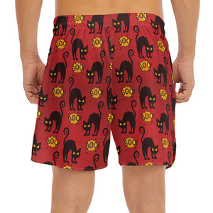 Halloween Black Cat Pattern Print Men's Split Running Shorts