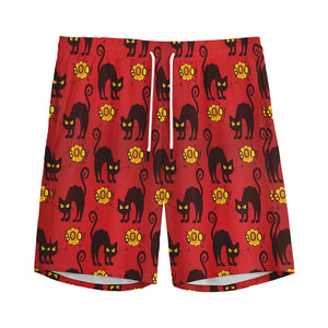 Halloween Black Cat Pattern Print Men's Sports Shorts