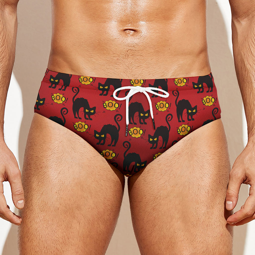 Halloween Black Cat Pattern Print Men's Swim Briefs