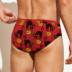 Halloween Black Cat Pattern Print Men's Swim Briefs