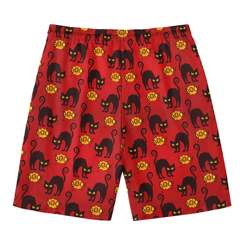 Halloween Black Cat Pattern Print Men's Swim Trunks