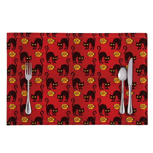 Halloween Black Cat Pattern Print Placemat