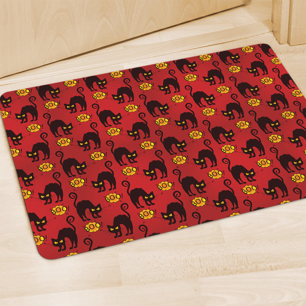 Halloween Black Cat Pattern Print Polyester Doormat