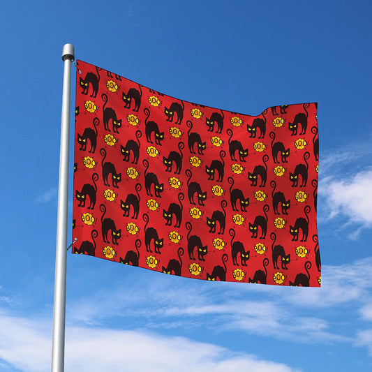 Halloween Black Cat Pattern Print Polyester Flag