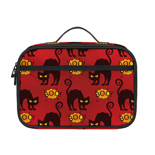 Halloween Black Cat Pattern Print Portable Lunch Bag