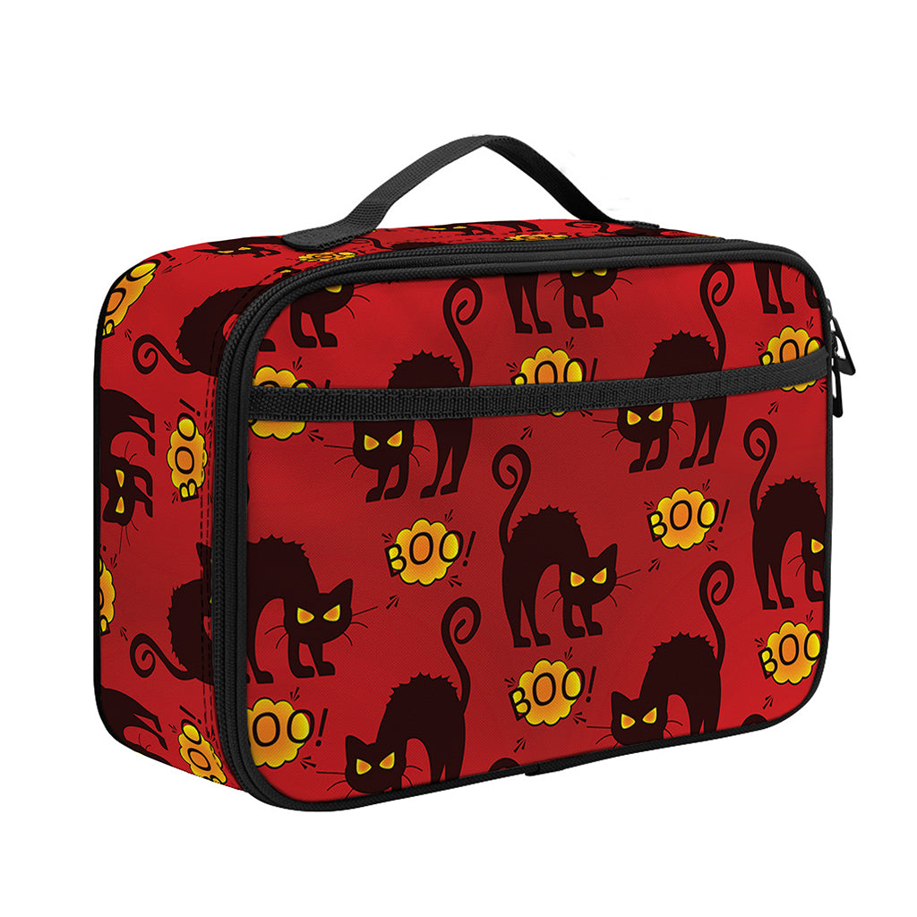 Halloween Black Cat Pattern Print Portable Lunch Bag