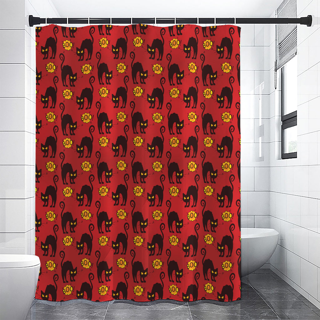 Halloween Black Cat Pattern Print Premium Shower Curtain