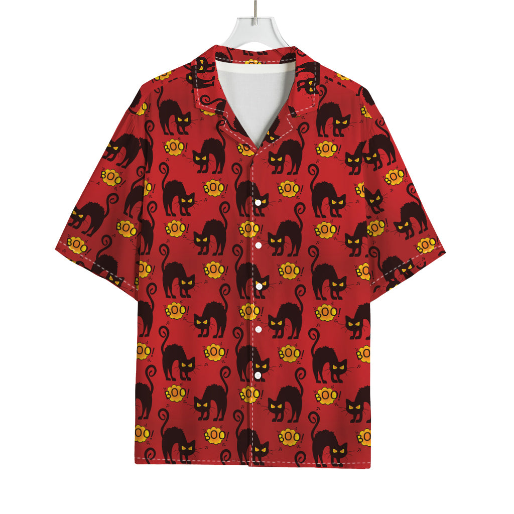 Halloween Black Cat Pattern Print Rayon Hawaiian Shirt