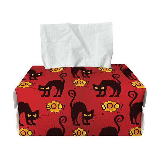 Halloween Black Cat Pattern Print Rectangle Tissue Box Cover