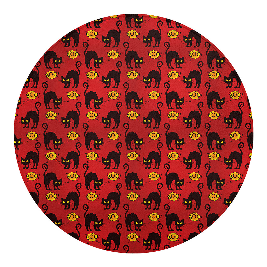 Halloween Black Cat Pattern Print Round Blanket