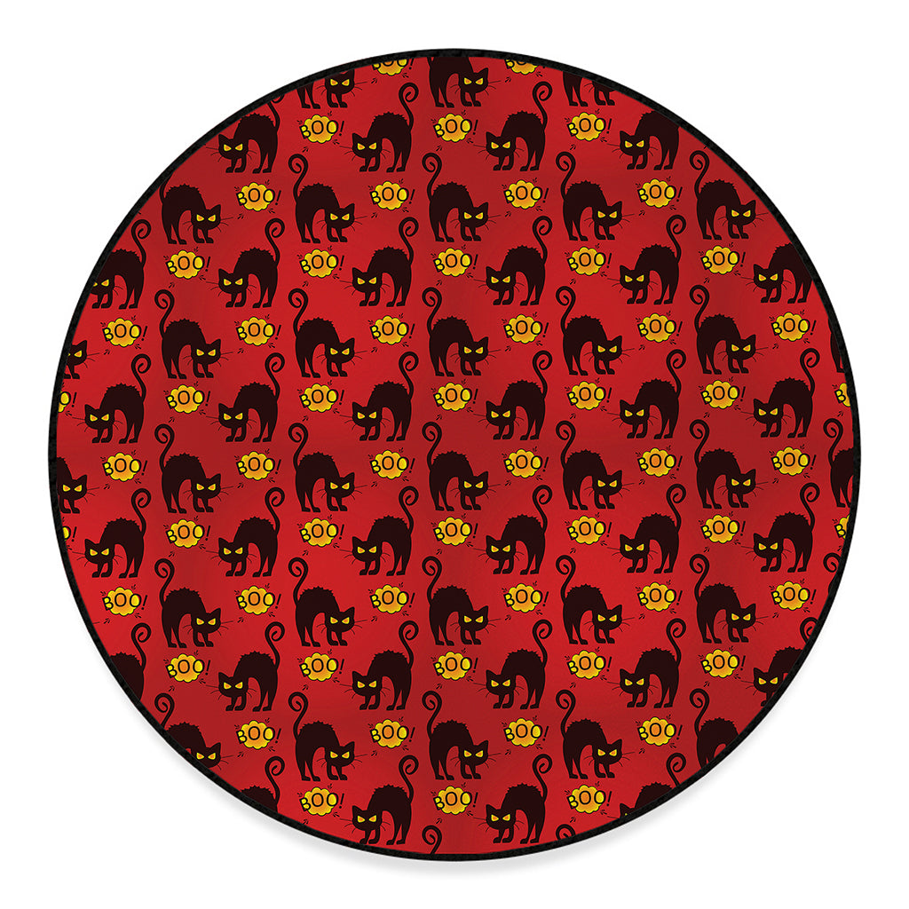 Halloween Black Cat Pattern Print Round Floor Mat