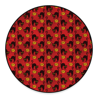 Halloween Black Cat Pattern Print Round Floor Mat