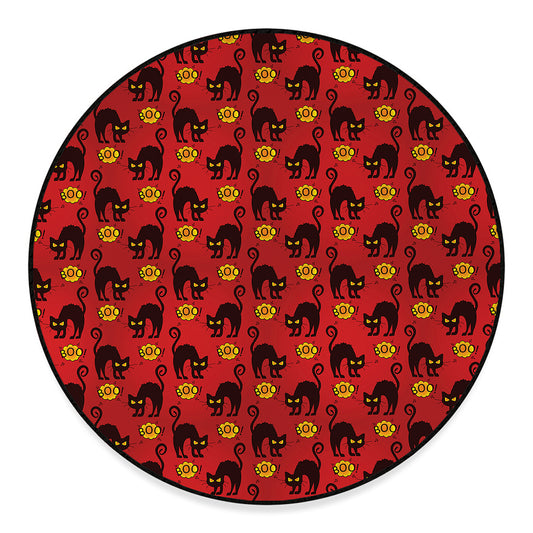 Halloween Black Cat Pattern Print Round Floor Mat