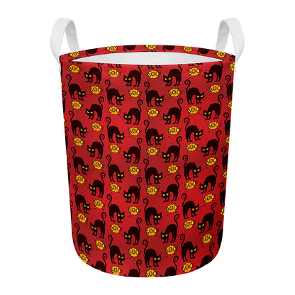 Halloween Black Cat Pattern Print Round Laundry Basket