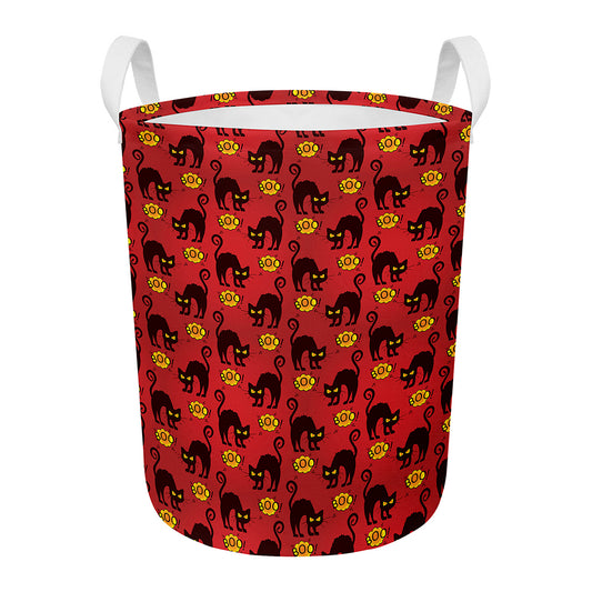Halloween Black Cat Pattern Print Round Laundry Basket