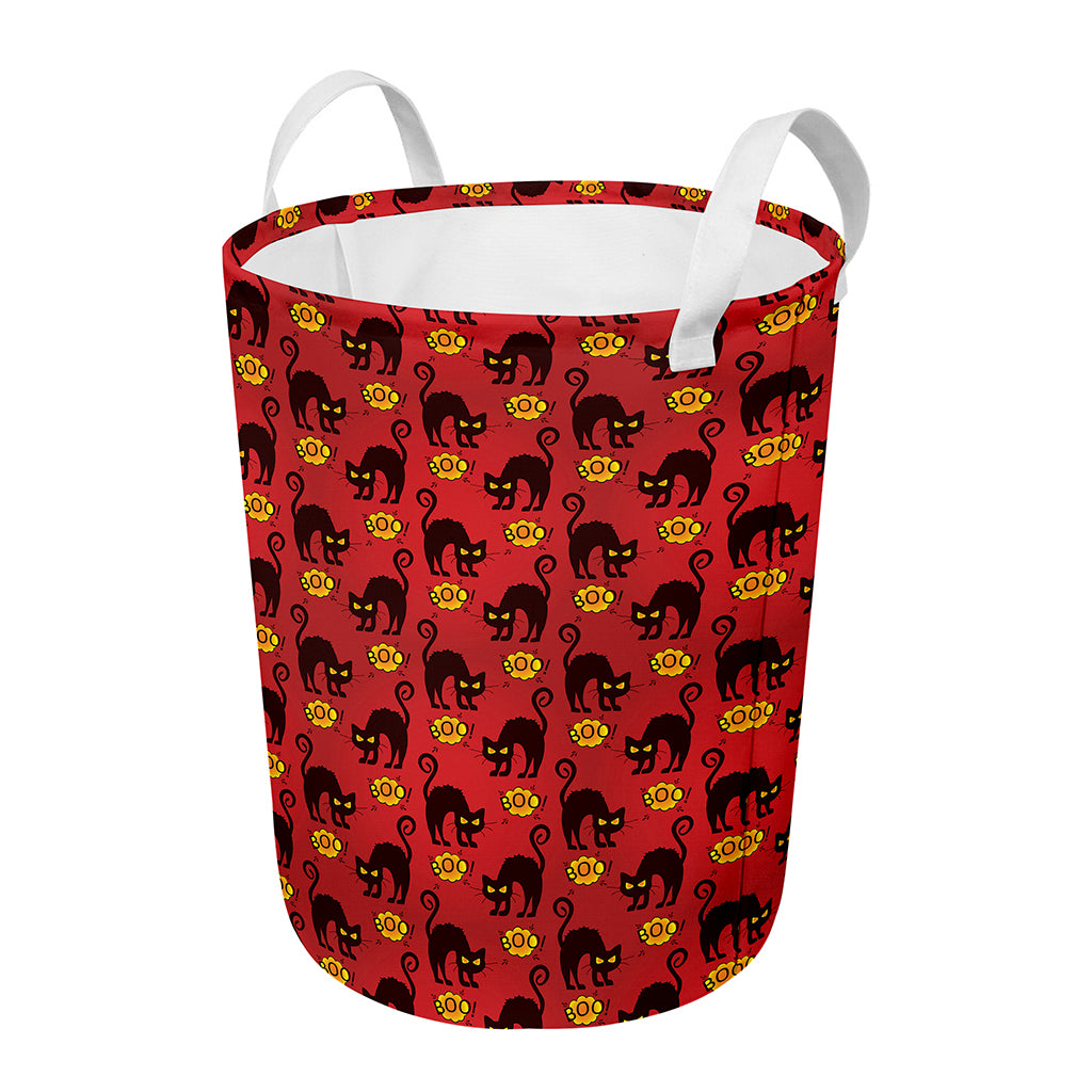 Halloween Black Cat Pattern Print Round Laundry Basket