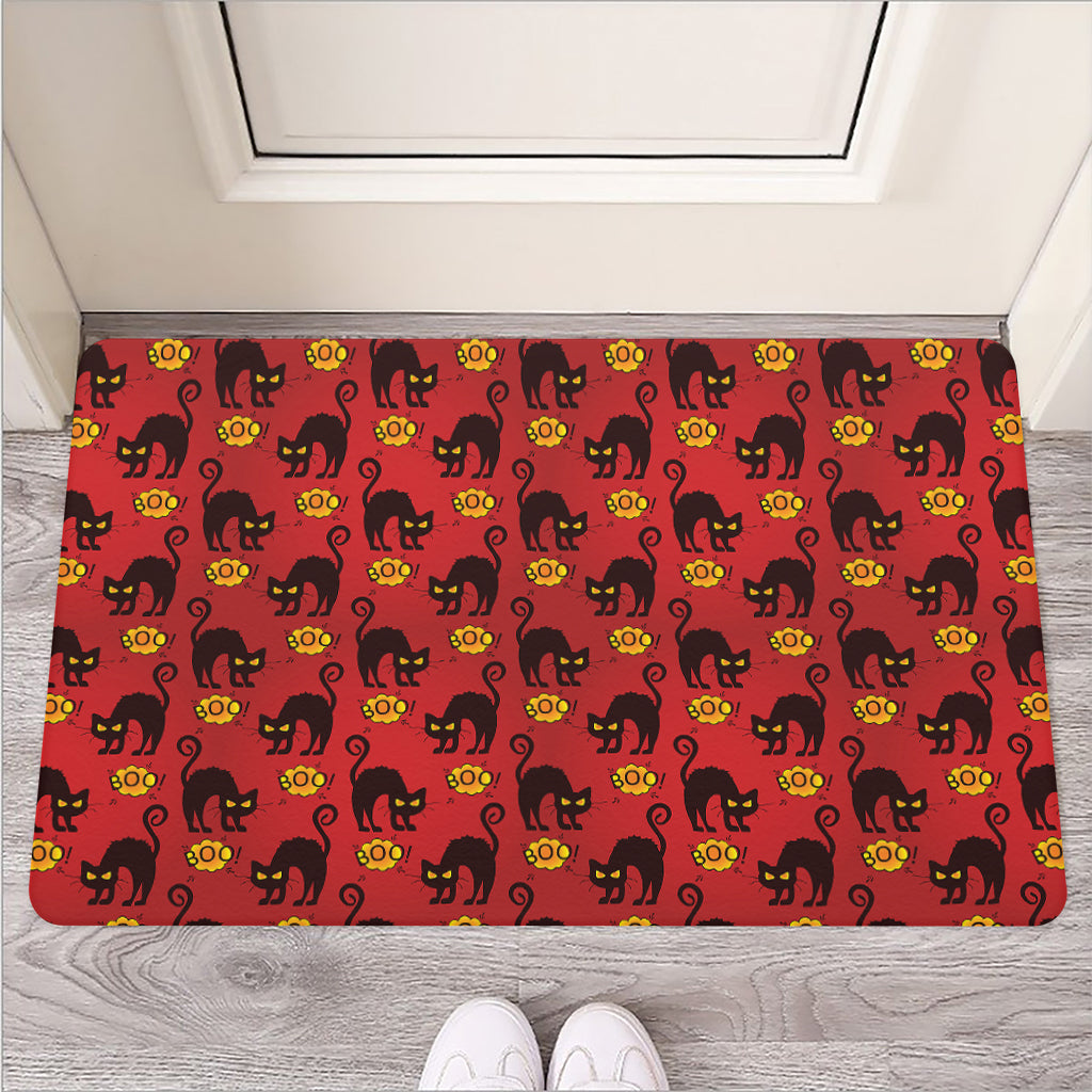 Halloween Black Cat Pattern Print Rubber Doormat