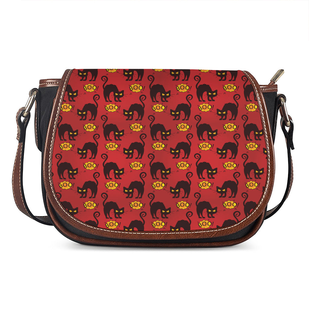 Halloween Black Cat Pattern Print Saddle Bag